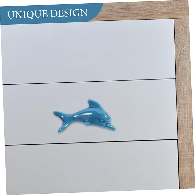 Gatuida 2pcs Ceramic Dolphin Cabinet Knobs Drawer Handles White Blue Ocean Theme - Image 3